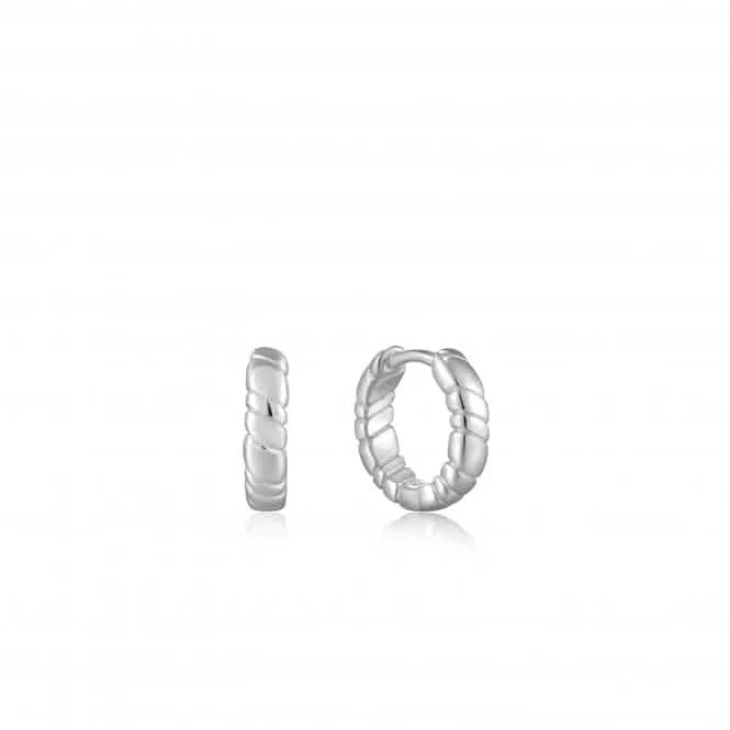 Boucles d'oreilles Huggie à torsade lisse argentées E038-02H Ania Haie Jewellery