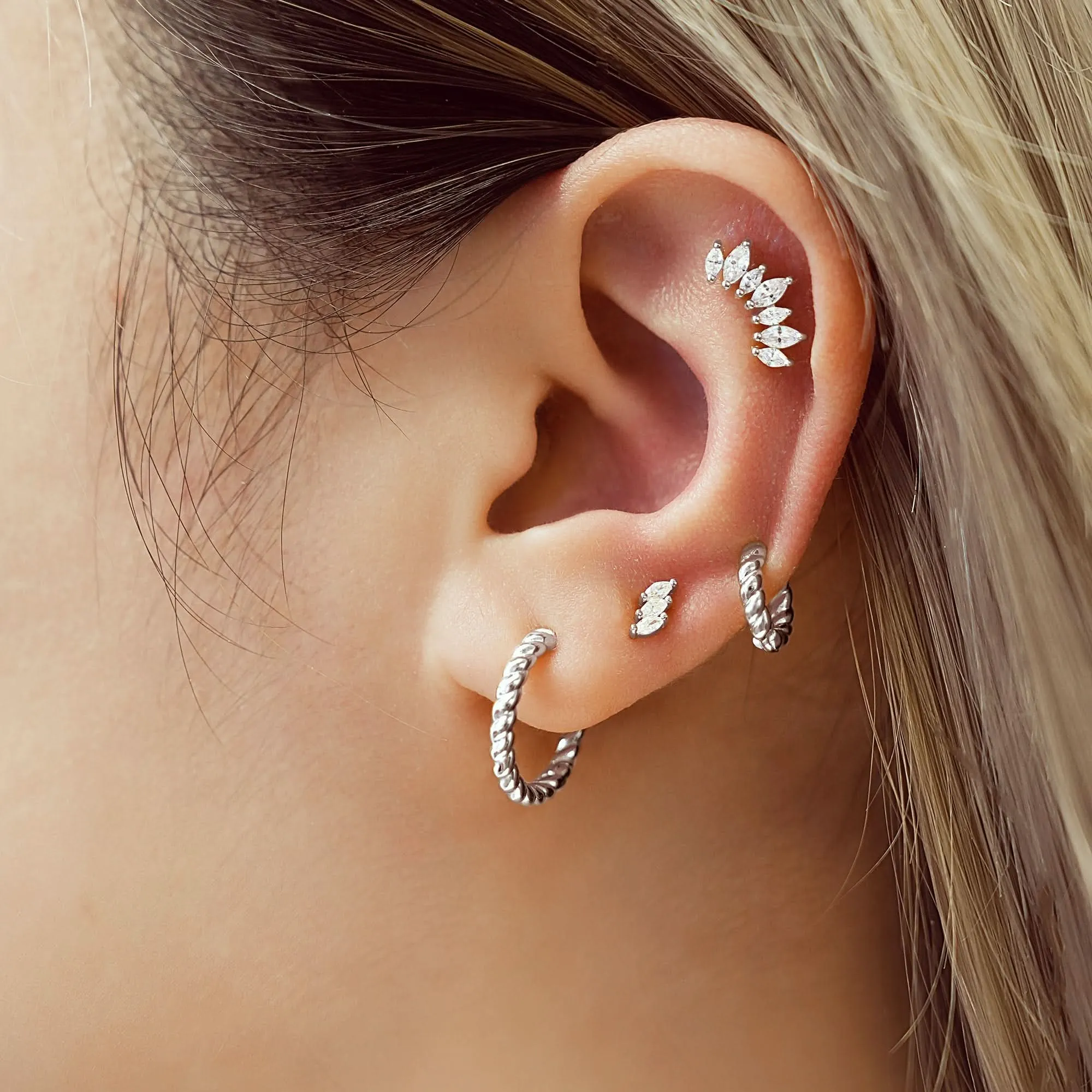 Boucles d'oreilles à clous triple marquise en argent E063-01H Ania Haie Jewellery