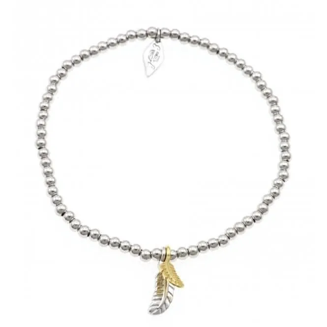 Bracelet en argent sterling plaqué rhodium avec perles et motif plume ERLB026 Ania Haie Jewellery