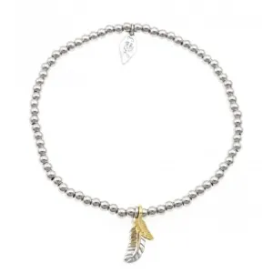 Bracelet en argent sterling plaqué rhodium avec perles et motif plume ERLB026 Ania Haie Jewellery