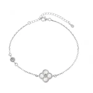 Bracelet en argent sterling plaqué rhodium blanc chanceux à 4 feuilles ERLB044 Ania Haie Jewellery