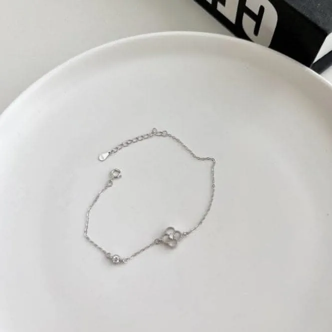 Bracelet en argent sterling plaqué rhodium blanc chanceux à 4 feuilles ERLB044 Ania Haie Jewellery