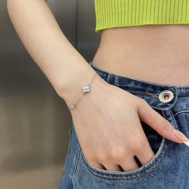 Bracelet en argent sterling plaqué rhodium blanc chanceux à 4 feuilles ERLB044 Ania Haie Jewellery