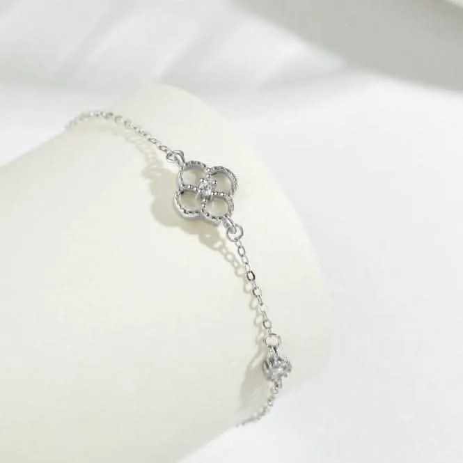 Bracelet en argent sterling plaqué rhodium blanc chanceux à 4 feuilles ERLB044 Ania Haie Jewellery