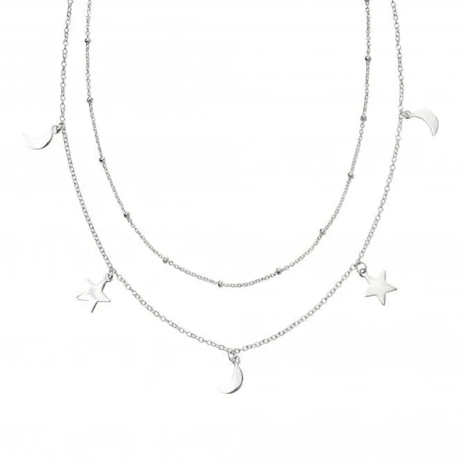Collier Double Rangée Étoile et Lune en Argent Sterling N4378 Beginnings Jewellery