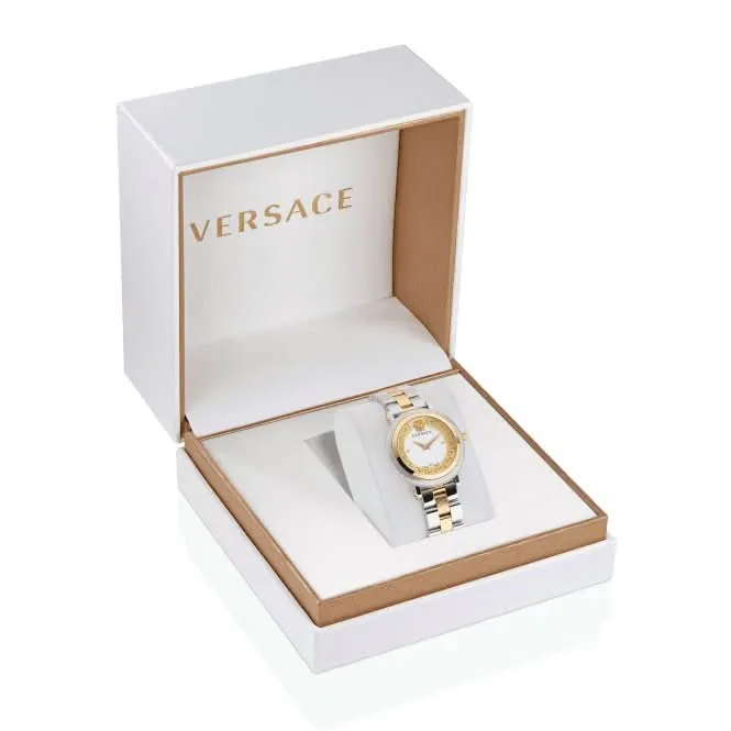 Montre pour femme Versace en acier inoxydable à bordure crantée VE7F00423