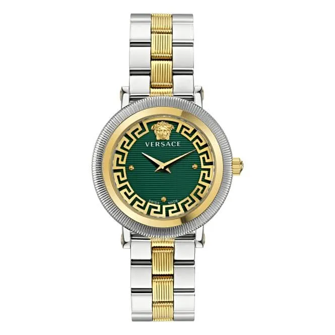 Montre pour femme Versace en acier inoxydable à bordure crantée VE7F00523