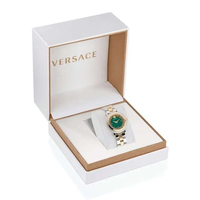 Montre pour femme Versace en acier inoxydable à bordure crantée VE7F00523