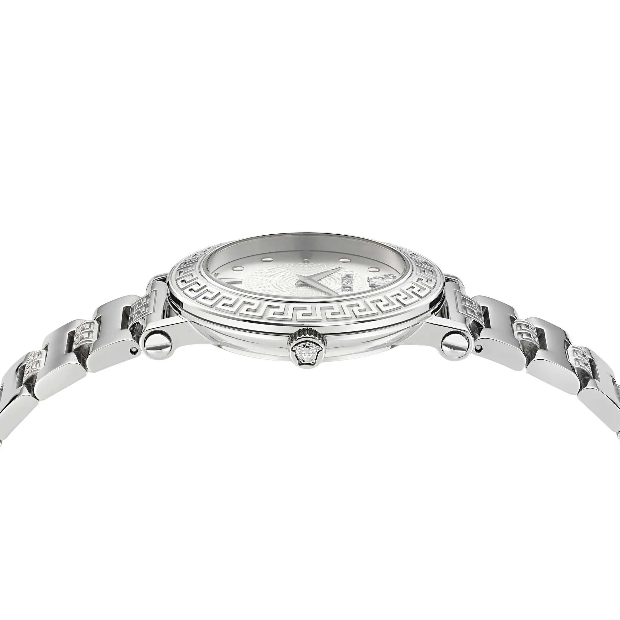 Montre Versace Femme Greca Sphère Argenté Cadran Soleil Blanc Réf. VE9C00324