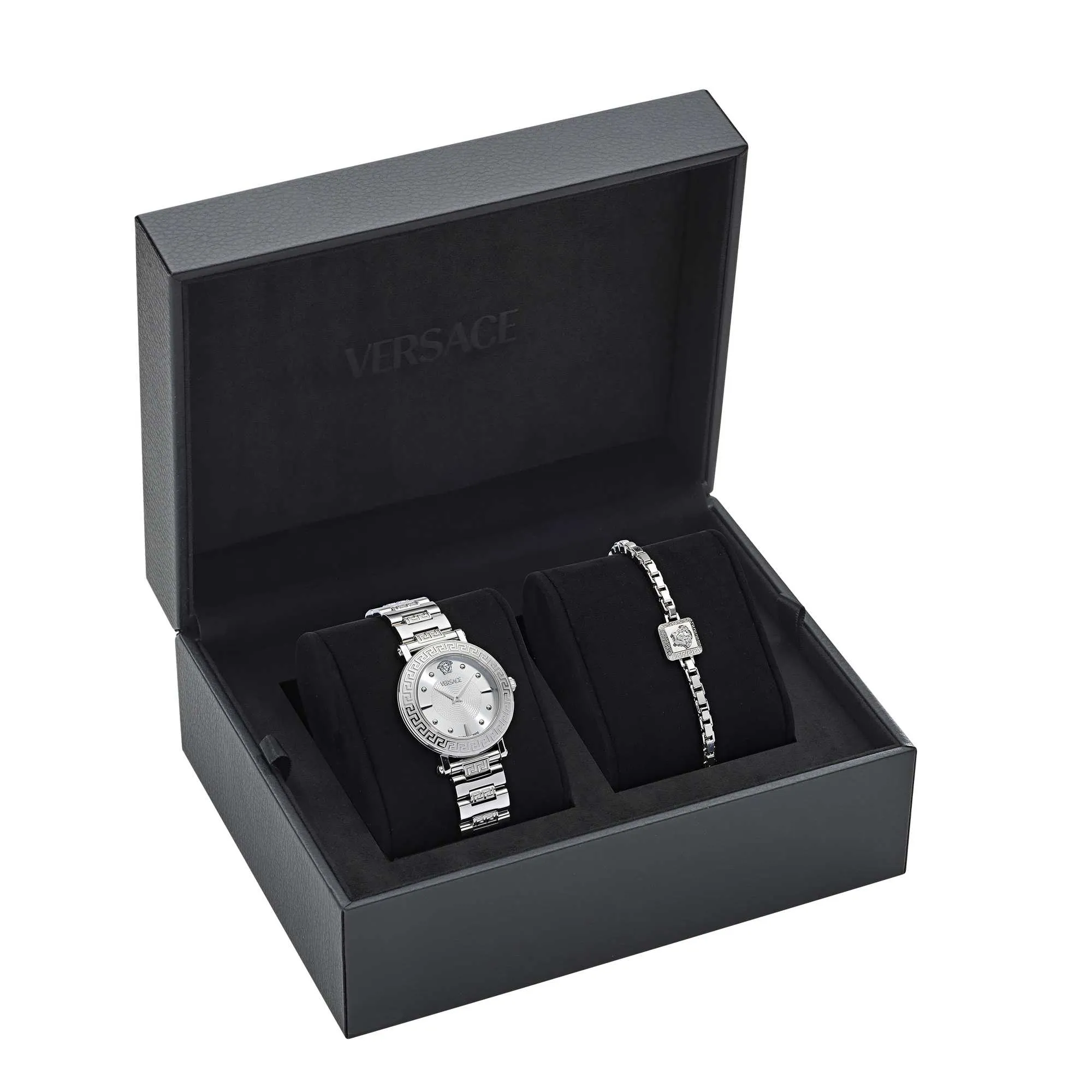 Montre Versace Femme Greca Sphère Argenté Cadran Soleil Blanc Réf. VE9C00324