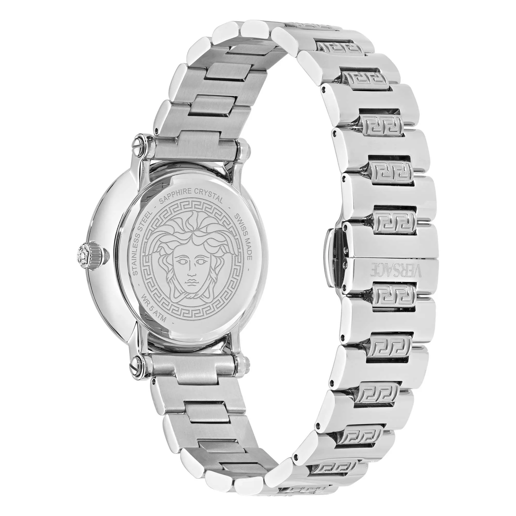 Montre Versace Femme Greca Sphère Argenté Cadran Soleil Blanc Réf. VE9C00324