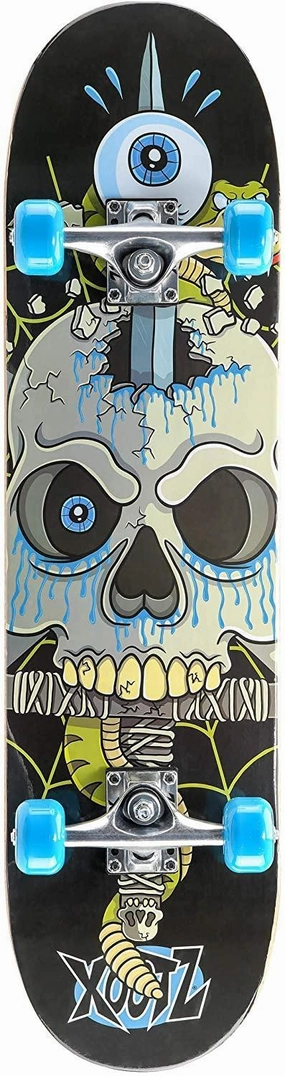 XOOTZ Double Kick 31-Inch Trick Skateboard, Snake Skull