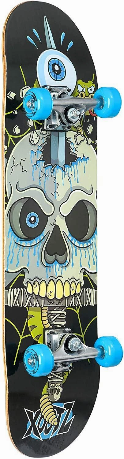 XOOTZ Double Kick 31-Inch Trick Skateboard, Snake Skull